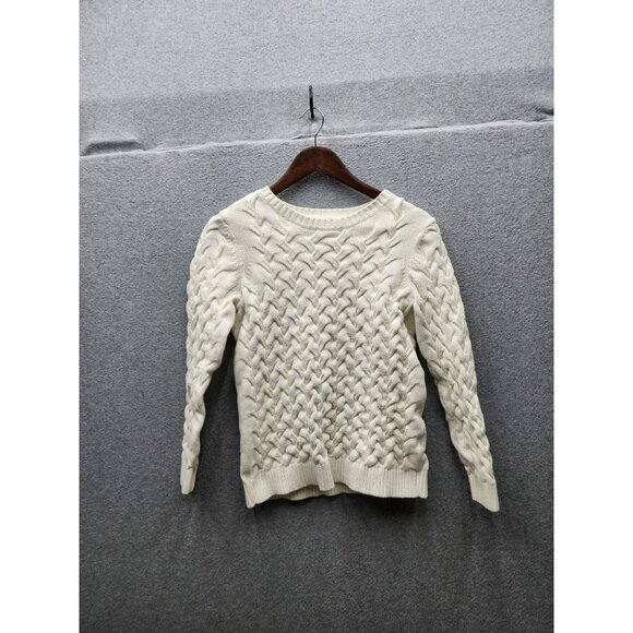 Lands End Womens Cable Knit Sweater M 10-12 Ivory 100% Cotton Made In China - Picture 1 of 5